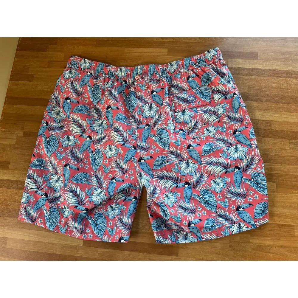 Peter Millar Seaside Collection Toucanopy Swim Trunks Men's XL Pink Blue